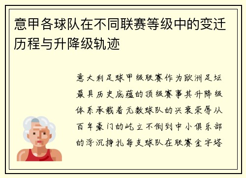 意甲各球队在不同联赛等级中的变迁历程与升降级轨迹