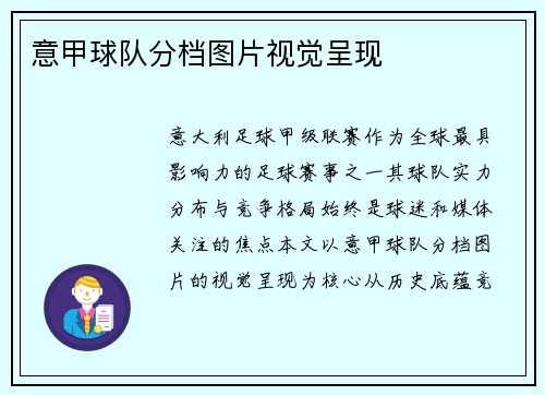 意甲球队分档图片视觉呈现